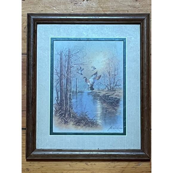 Flying Mallard Ducks Over River Andres Orpinas Framed Matted Art Print. Signed - Picture 4 of 5